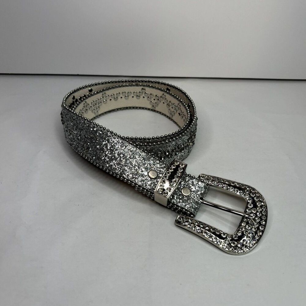Rhinestone Studded Diamond Sequin Buckle Belt Adjustable Womens